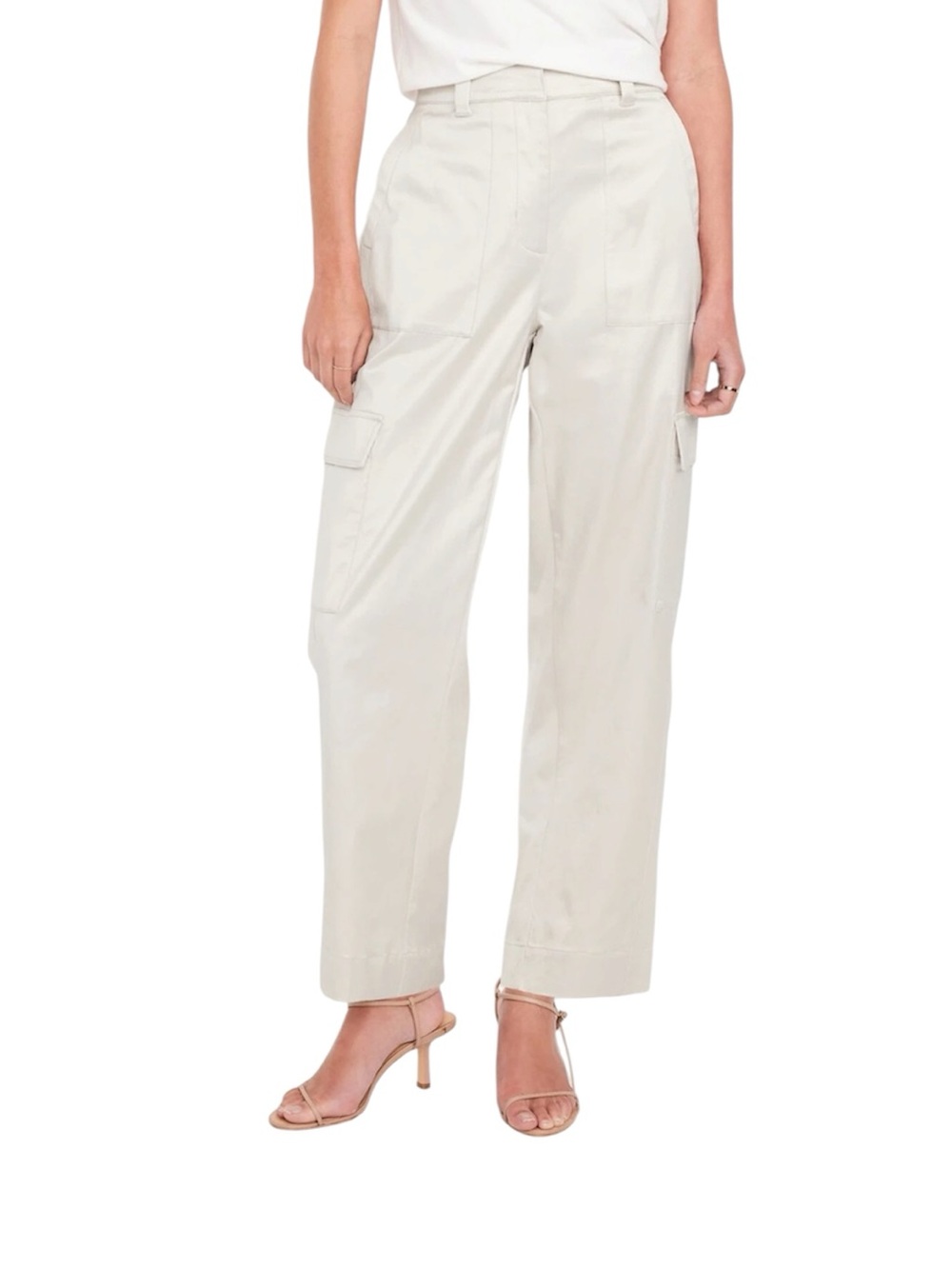 Old Navy Women’s Satin Shine Cargo Barrel Wide Leg Pants in Silver Grey Size 12